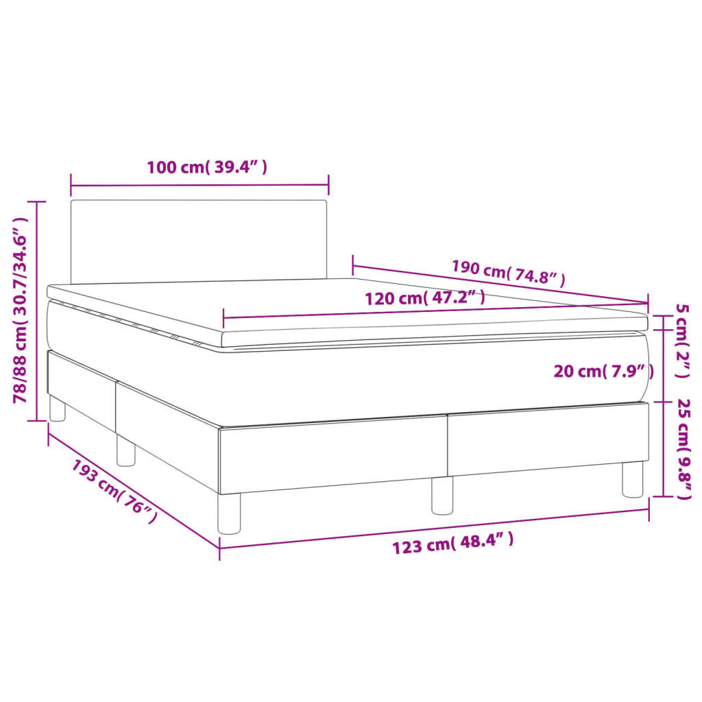 vidaXL Κρεβάτι Boxspring με Στρώμα & LED Taupe 120x190 εκ. Υφασμάτινο