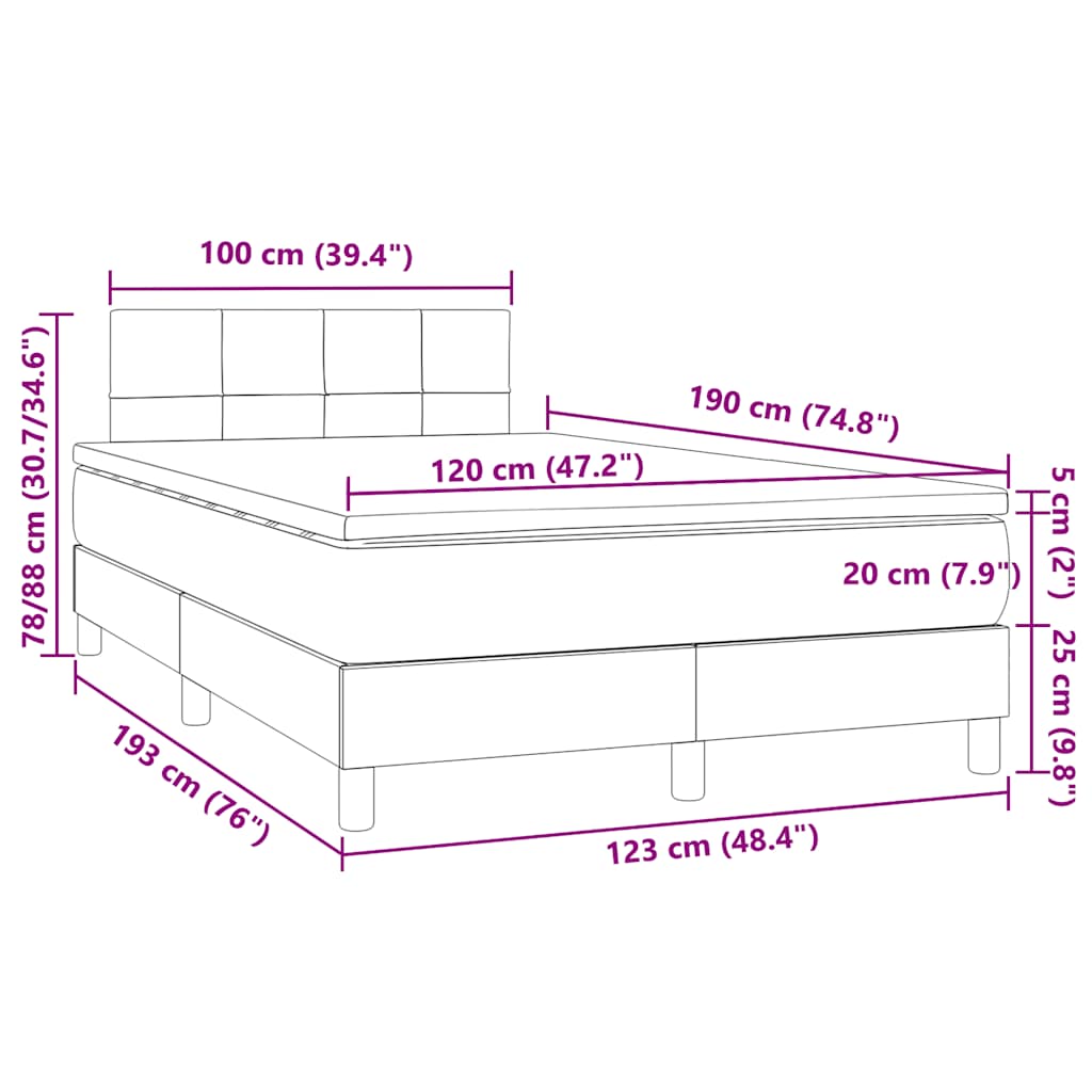 vidaXL Κρεβάτι Boxspring με Στρώμα & LED Σκ.Καφέ 120x190εκ. Υφασμάτινο