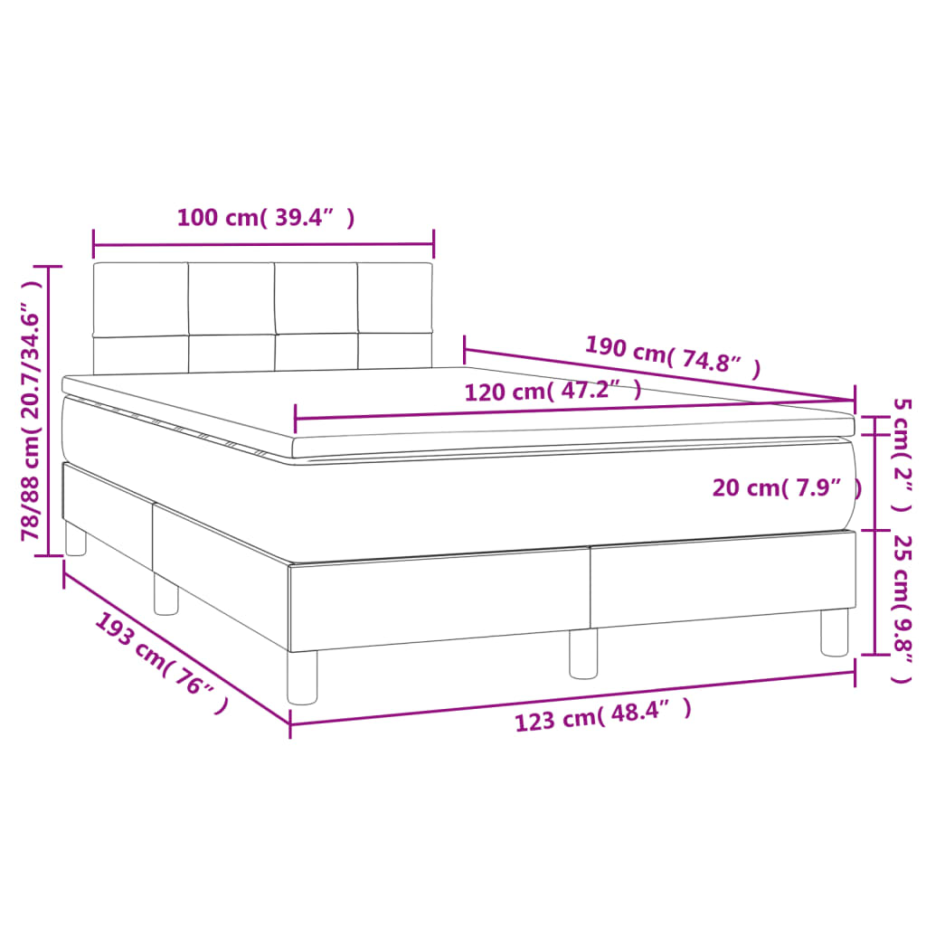 vidaXL Κρεβάτι Boxspring με Στρώμα & LED Κρεμ 120x190 εκ. Υφασμάτινο