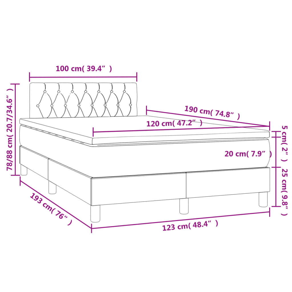vidaXL Κρεβάτι Boxspring με Στρώμα & LED Taupe 120x190 εκ. Υφασμάτινο