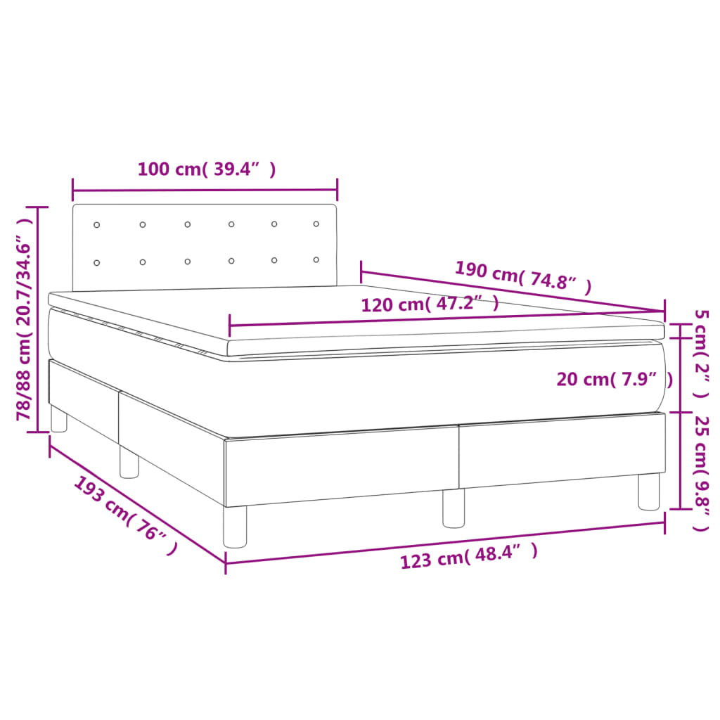 vidaXL Κρεβάτι Boxspring με Στρώμα & LED Taupe 120x190 εκ. Υφασμάτινο
