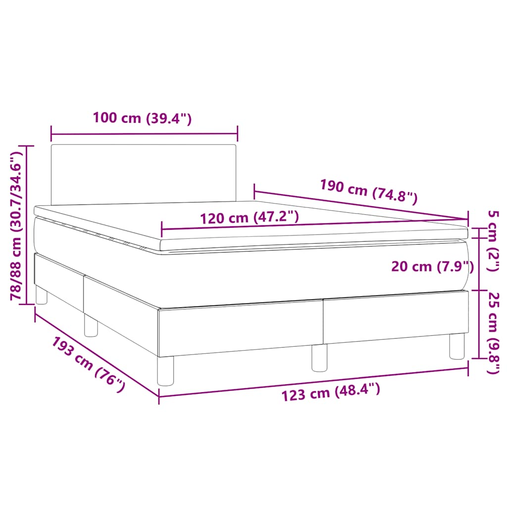 vidaXL Κρεβάτι Boxspring με Στρώμα&LED Μαύρο 120x190εκ.Συνθετικό Δέρμα