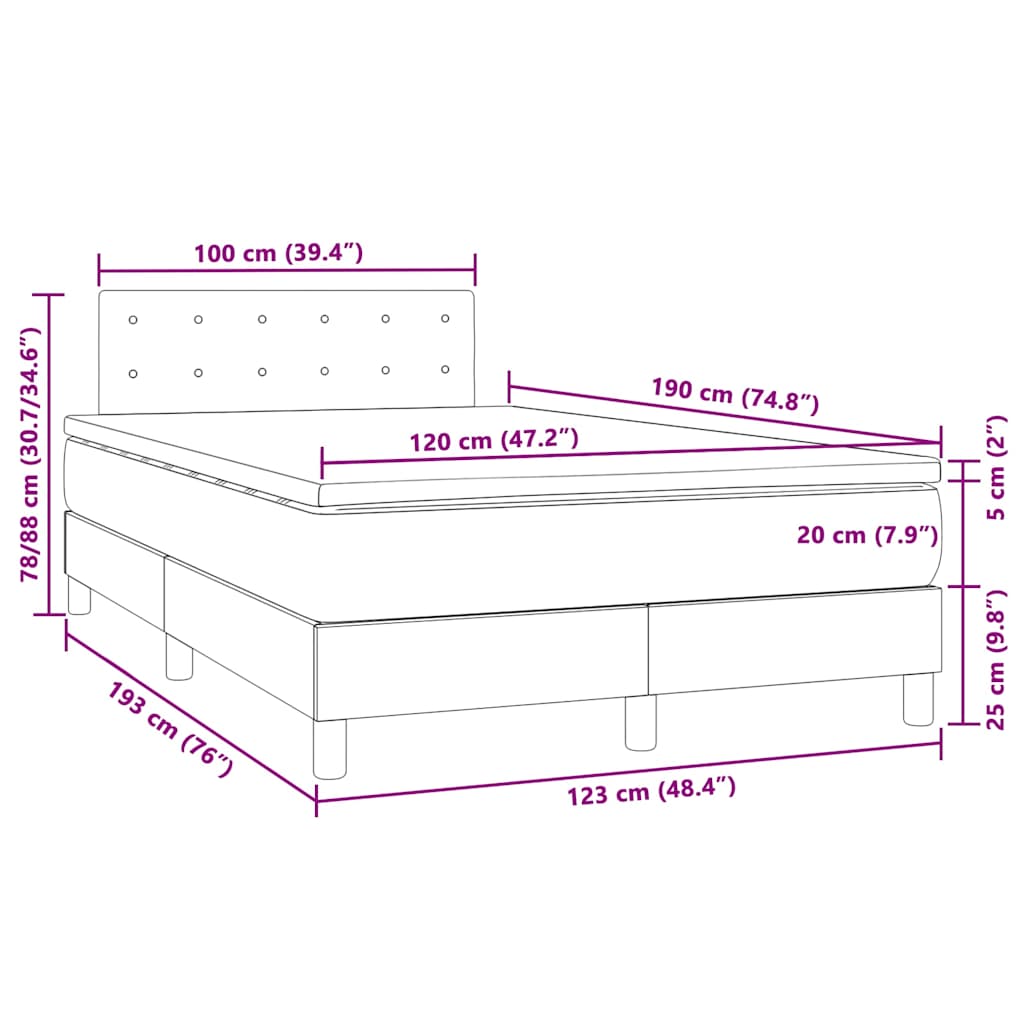 vidaXL Κρεβάτι Boxspring με Στρώμα & LED Γκρι 120x190 εκ. Συνθ. Δέρμα