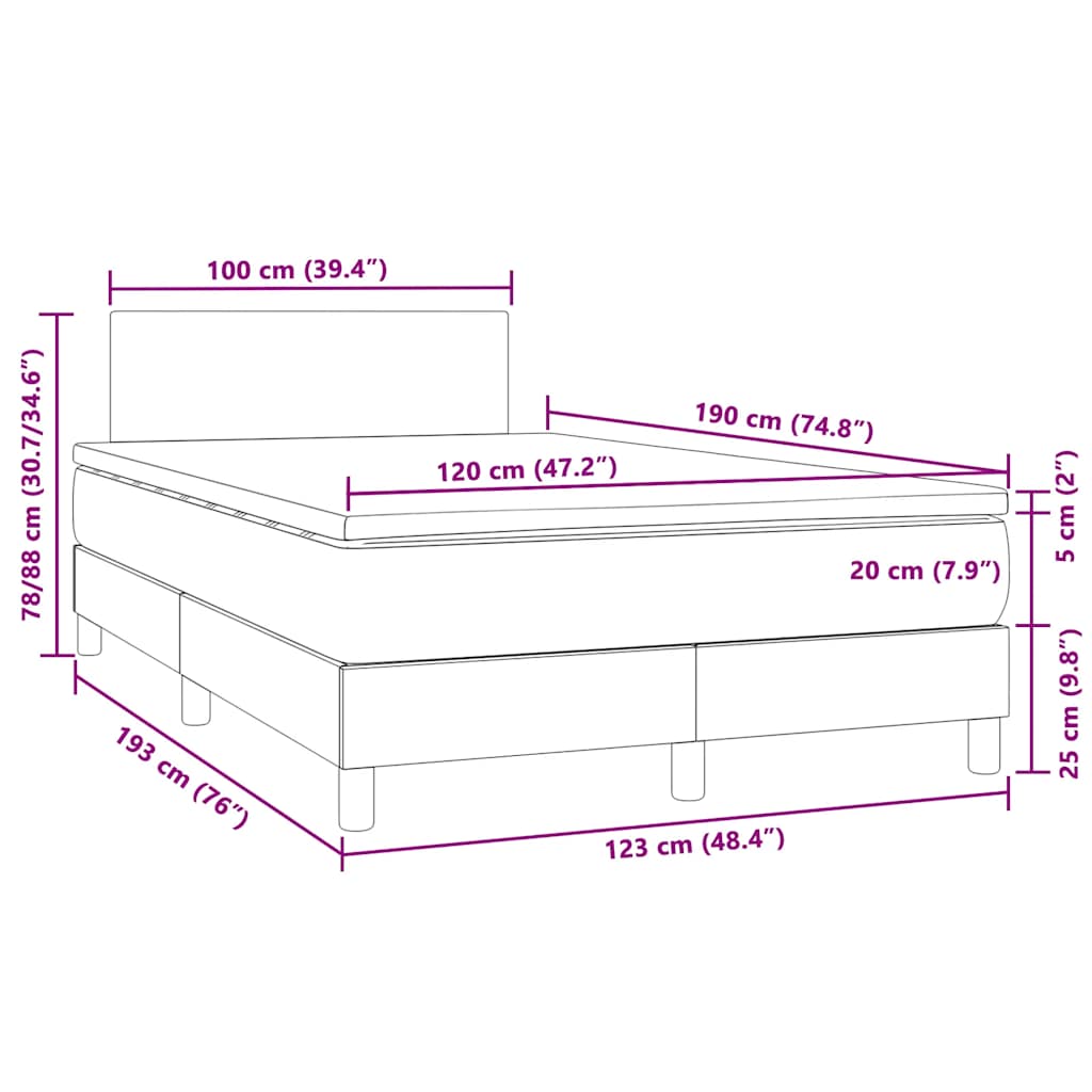 vidaXL Κρεβάτι Boxspring με Στρώμα & LED Σκ. Μπλε 120x190εκ. Βελούδινο