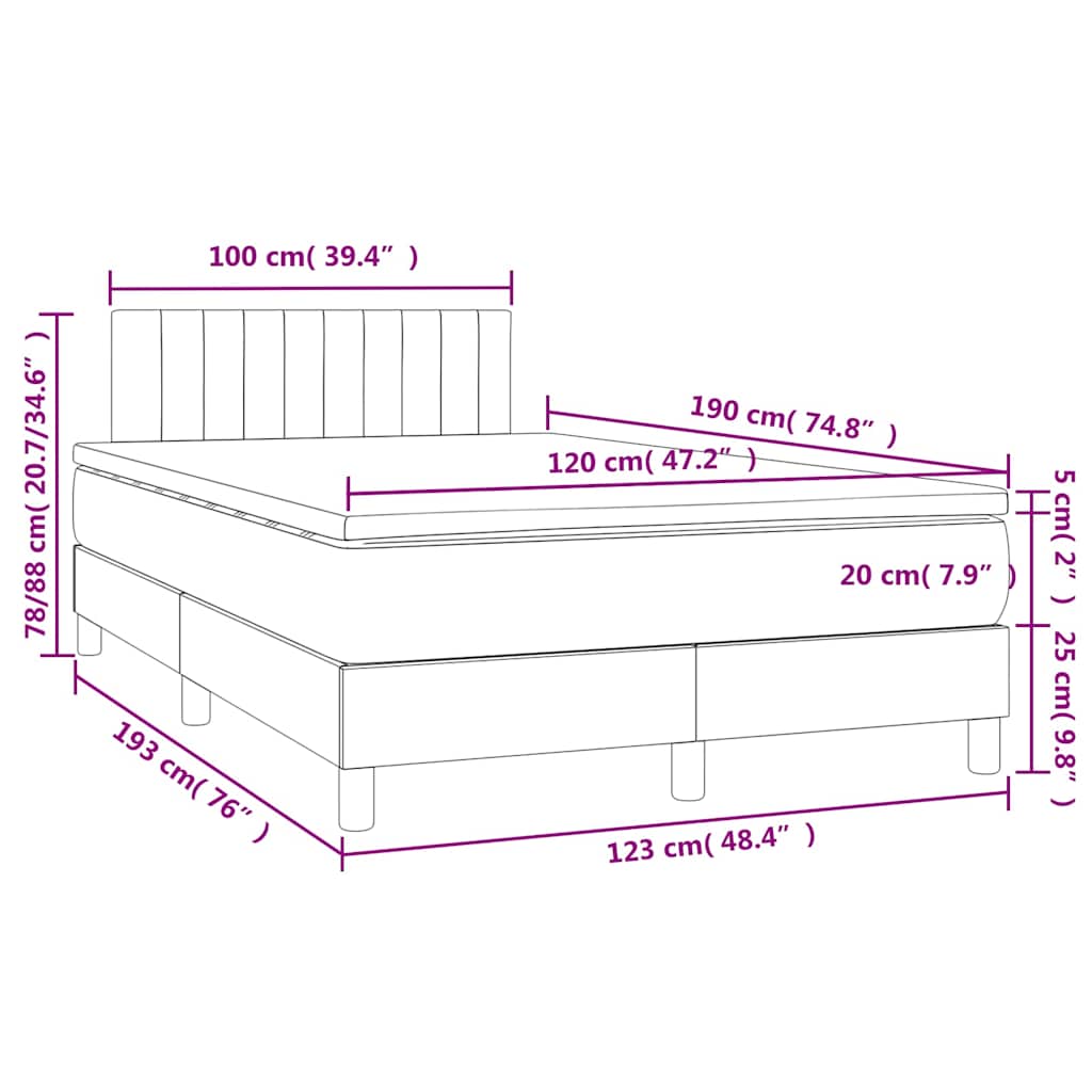 vidaXL Κρεβάτι Boxspring με Στρώμα & LED Αν.Γκρι 120x190εκ. Βελούδινο