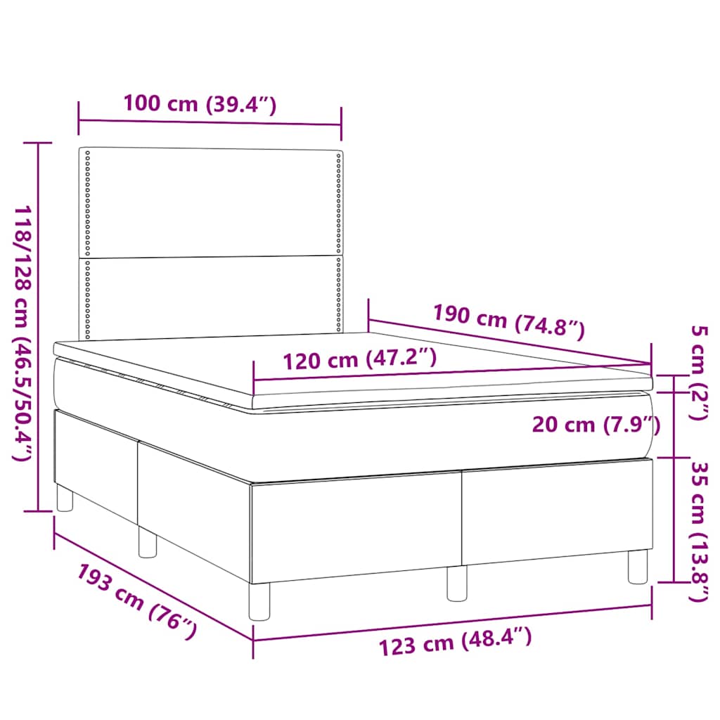 vidaXL Κρεβάτι Boxspring με Στρώμα & LED Μπλε 120x190εκ. Υφασμάτινο