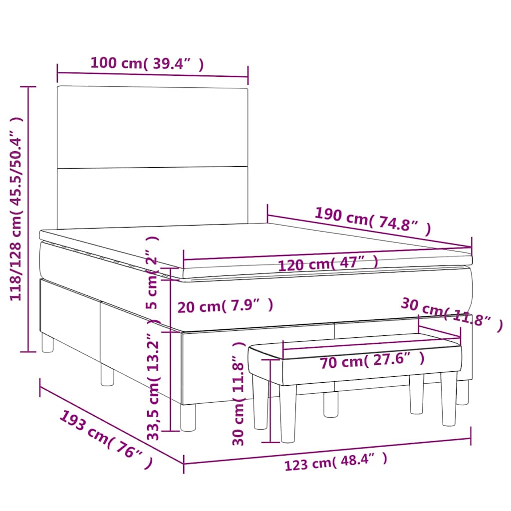 vidaXL Κρεβάτι Boxspring με Στρώμα Μαύρο 120x190 εκ. Υφασμάτινο