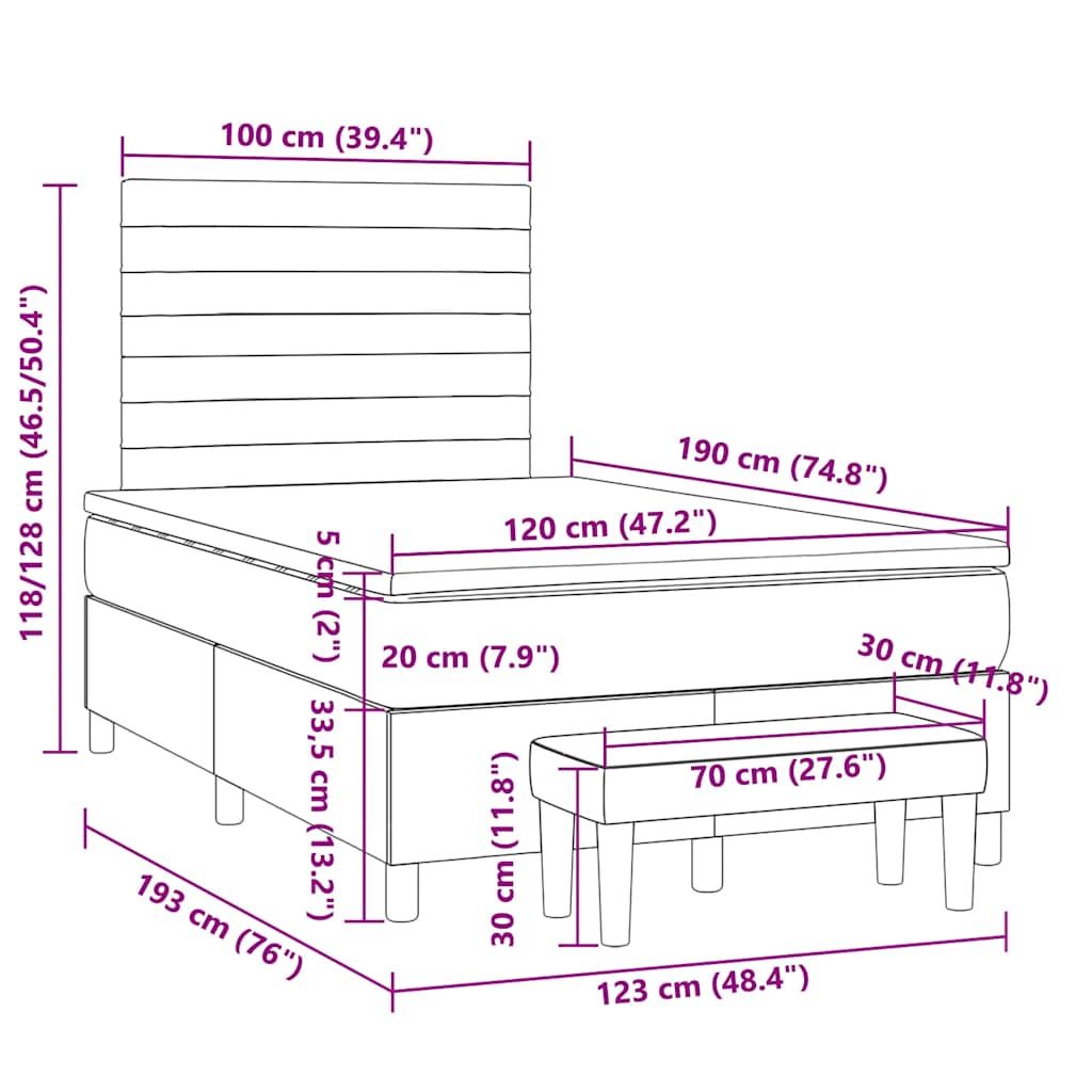 vidaXL Κρεβάτι Boxspring με Στρώμα Ανοιχτό Γκρι 120x190 εκ. Υφασμάτινο