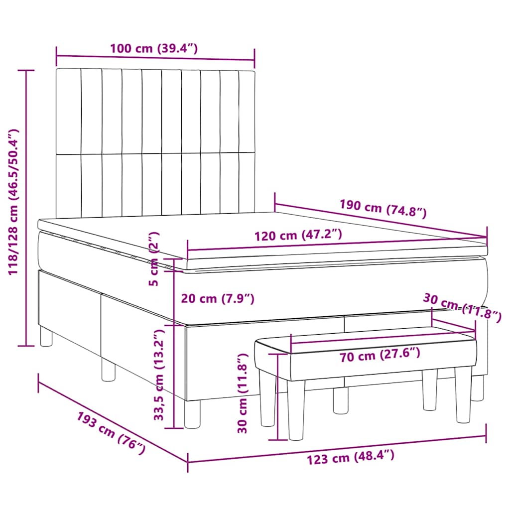 vidaXL Κρεβάτι Boxspring με Στρώμα Ανοιχτό Γκρι 120x190 εκ. Υφασμάτινο