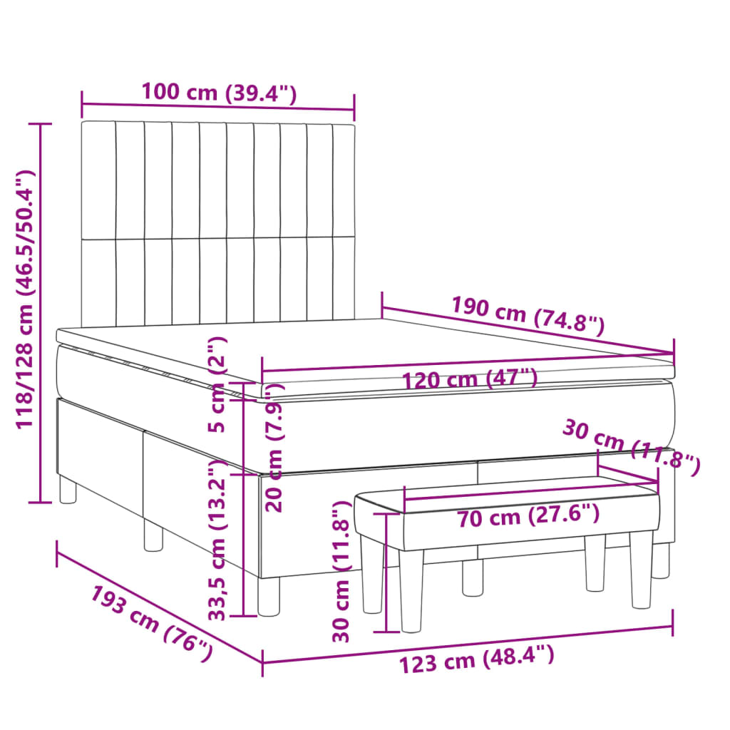 vidaXL Κρεβάτι Boxspring με Στρώμα Taupe 120x190 εκ. Υφασμάτινο