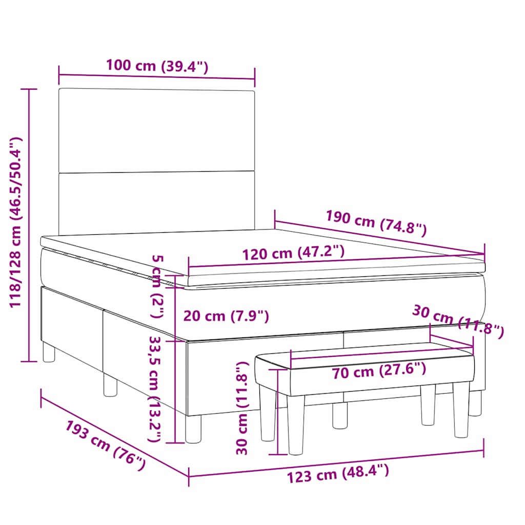 vidaXL Κρεβάτι Boxspring με Στρώμα Λευκό 120x190εκ.από Συνθετικό Δέρμα