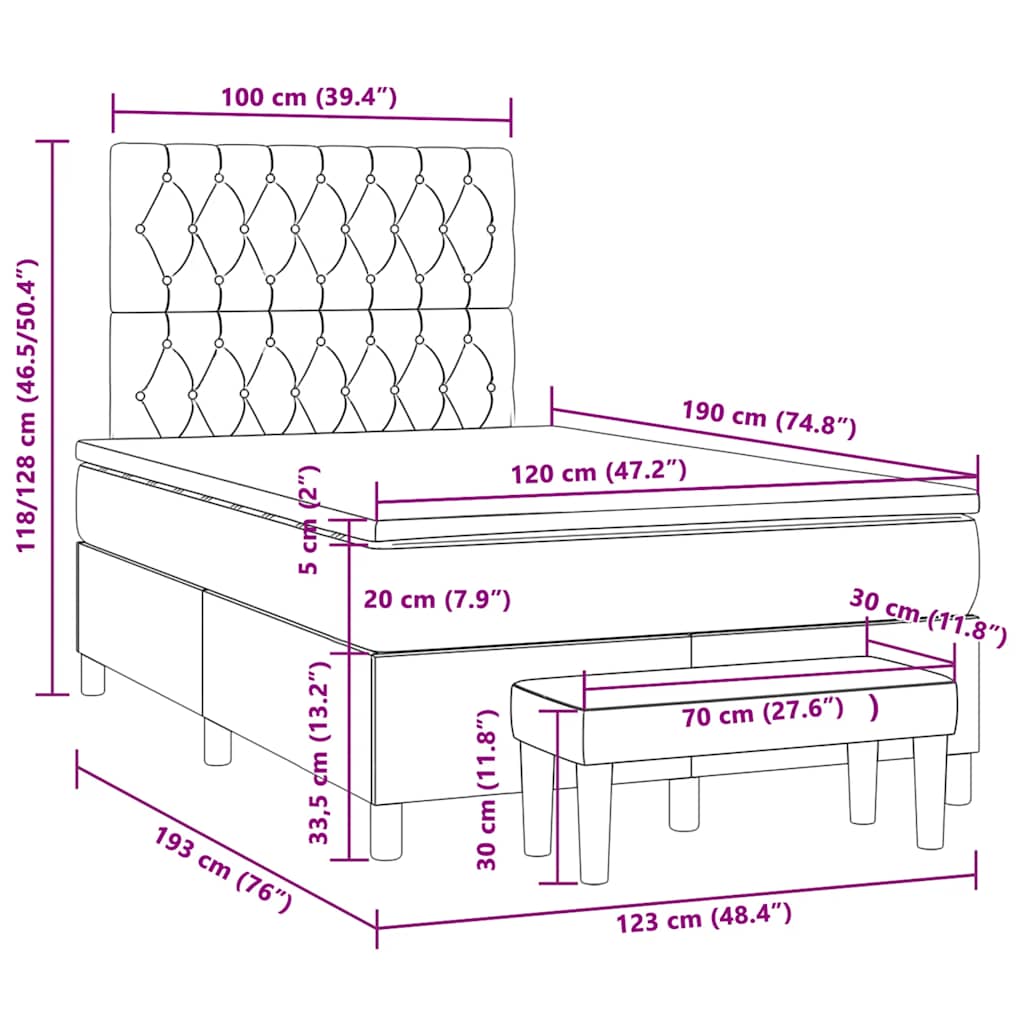 vidaXL Κρεβάτι Boxspring με Στρώμα Μαύρο 120x190 εκ. Βελούδινο