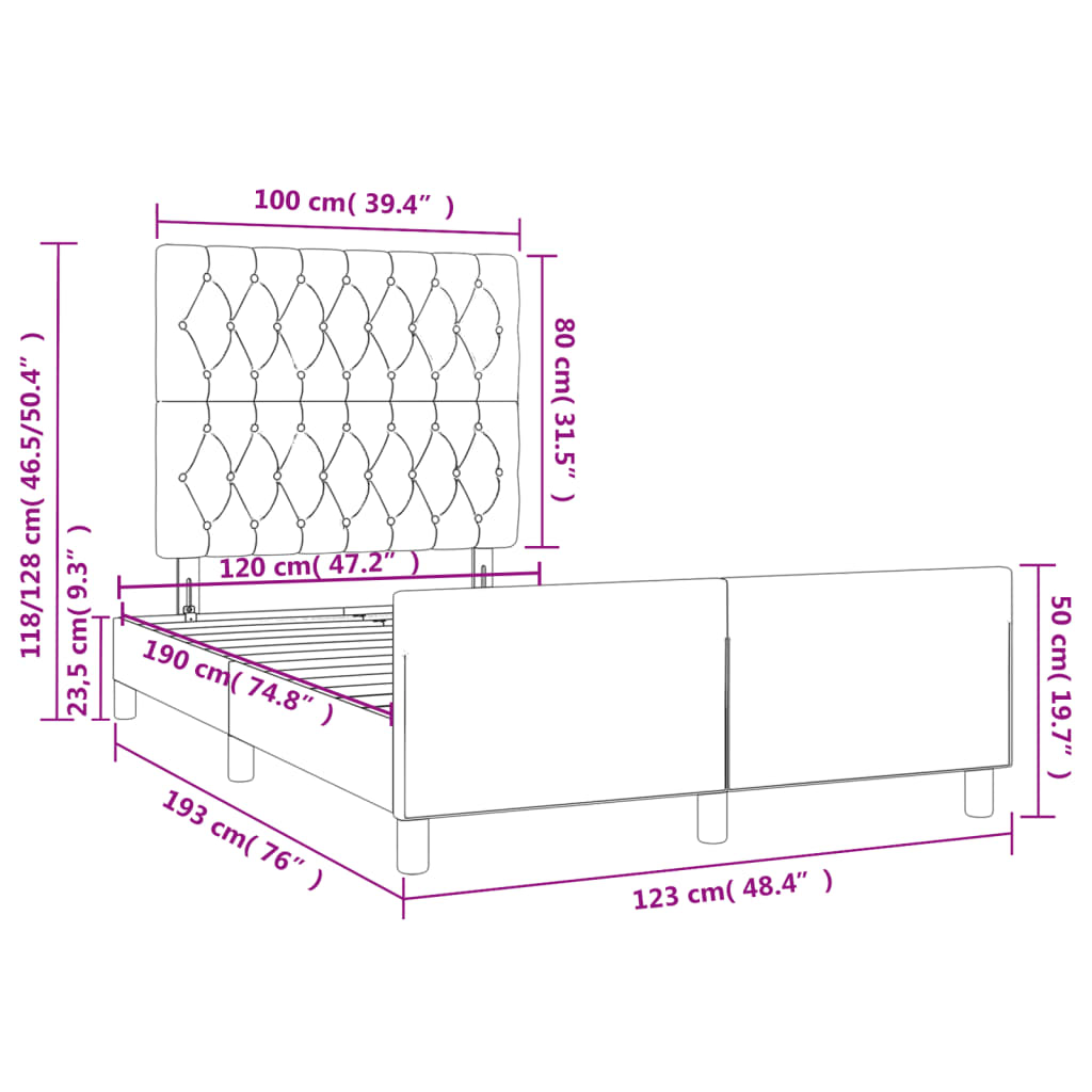 vidaXL Πλαίσιο Κρεβατιού χωρίς στρώμα Κρέμα 120x190 εκ. Υφασμάτινο