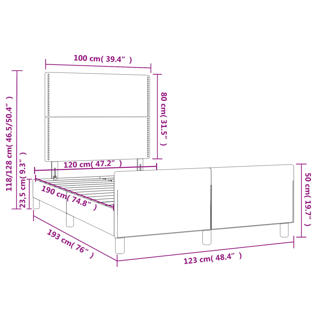 vidaXL Πλαίσιο Κρεβατιού χωρίς στρώμα Γκρι 120x190 εκ.Συνθ. Δέρμα