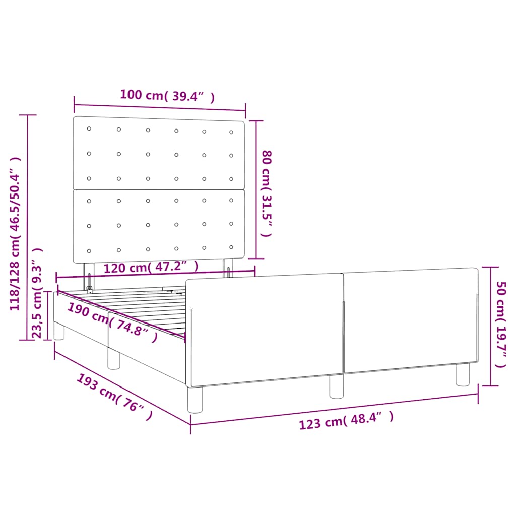vidaXL Πλαίσιο Κρεβατιού χωρίς στρώμα Γκρι 120x190 εκ.Συνθ. Δέρμα