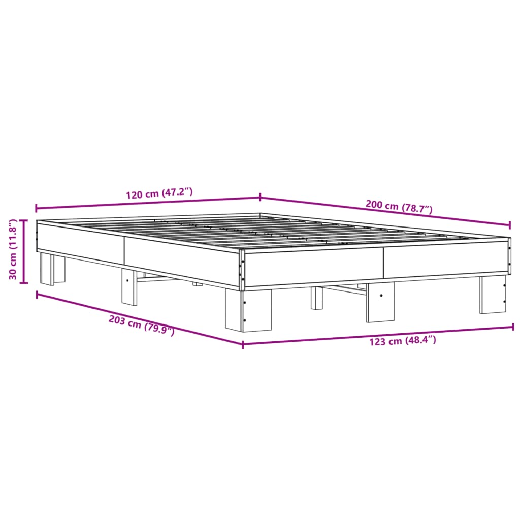 vidaXL Πλαίσιο Κρεβατιού Μαύρο 120x200 εκ. Επεξ. Ξύλο & Μέταλλο
