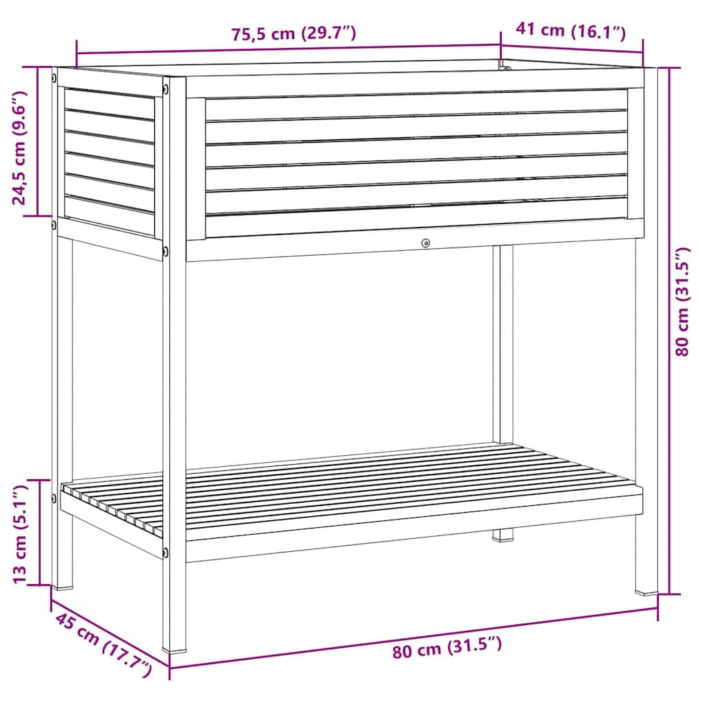 vidaXL Ζαρντινιέρα Κήπου με Ράφι 80x45x80 εκ. Μασίφ Ακακία/Ατσάλι