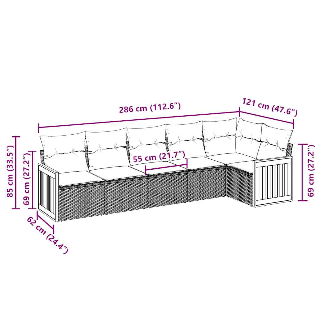 vidaXL Καναπές Κήπου 6 Τεμαχίων Μαύρο από Συνθετικό Ρατάν με Μαξιλάρια