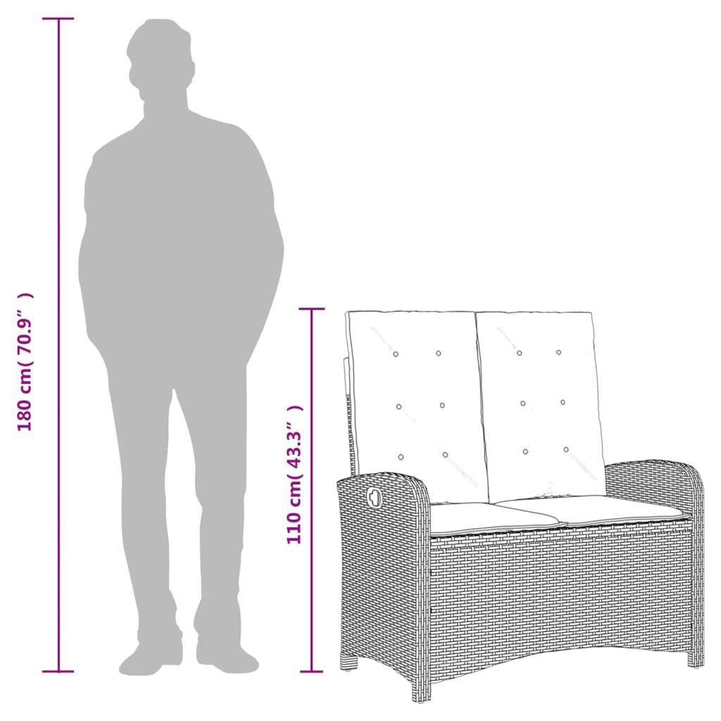 vidaXL Σετ Τραπεζαρίας Κήπου 2 τεμ. Γκρι Συνθ. Ρατάν με Μαξιλάρια