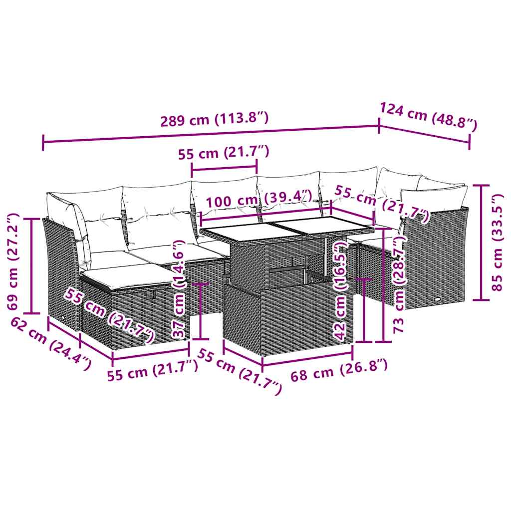 vidaXL Σαλόνι Κήπου Σετ 8 τεμ. Μπεζ Συνθετικό Ρατάν με Μαξιλάρια