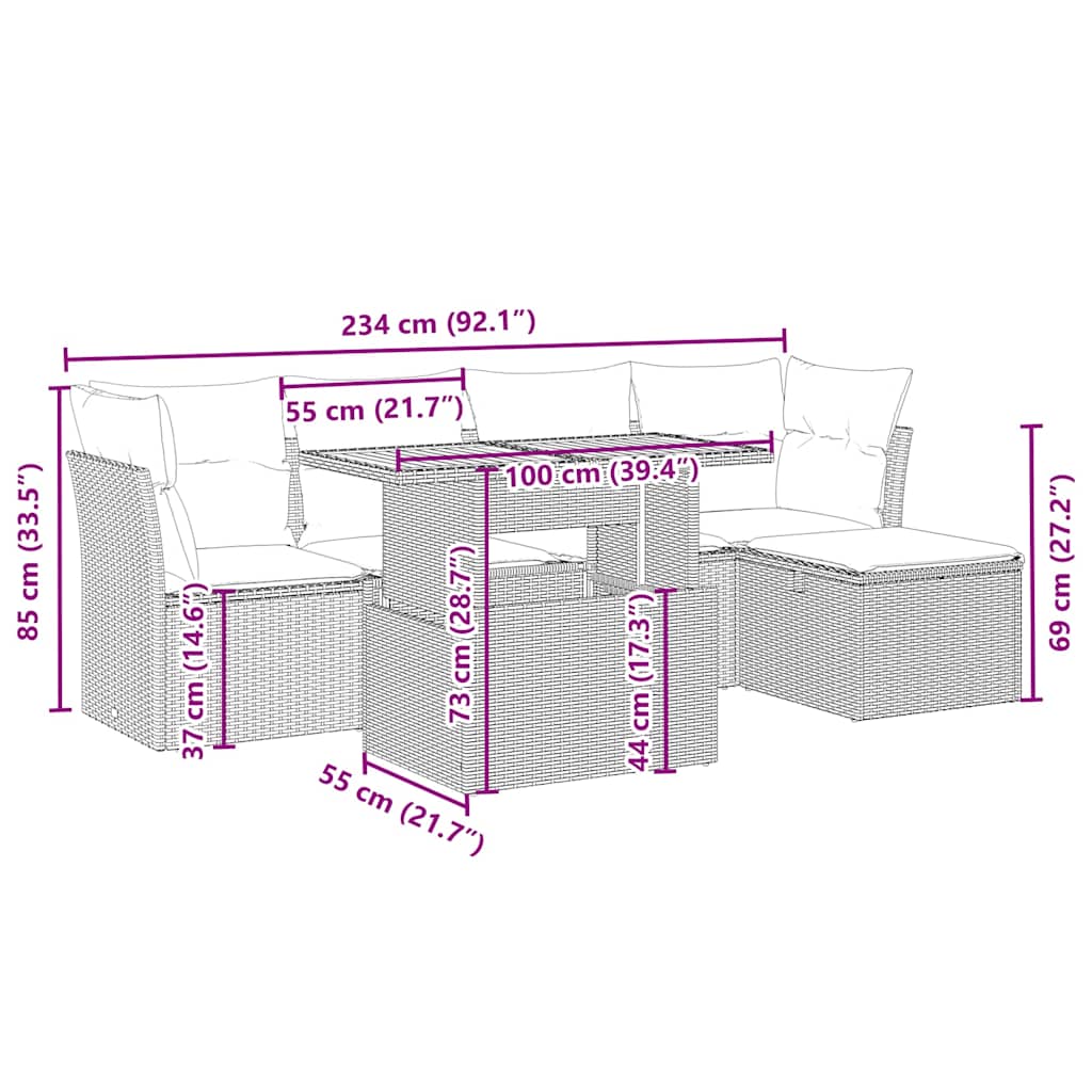 vidaXL Σετ Καναπέ Κήπου 6 τεμ. Μπεζ Συνθετικό Ρατάν με Μαξιλάρια