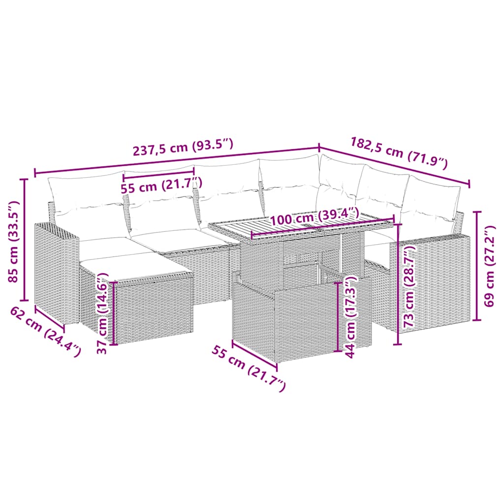 vidaXL Σαλόνι Κήπου Σετ 8 τεμ. Μπεζ Συνθετικό Ρατάν με Μαξιλάρια