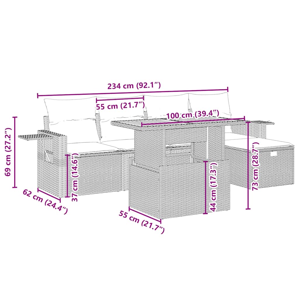 vidaXL Σετ Καναπέ Κήπου 6 τεμ. Μπεζ Συνθετικό Ρατάν με Μαξιλάρια
