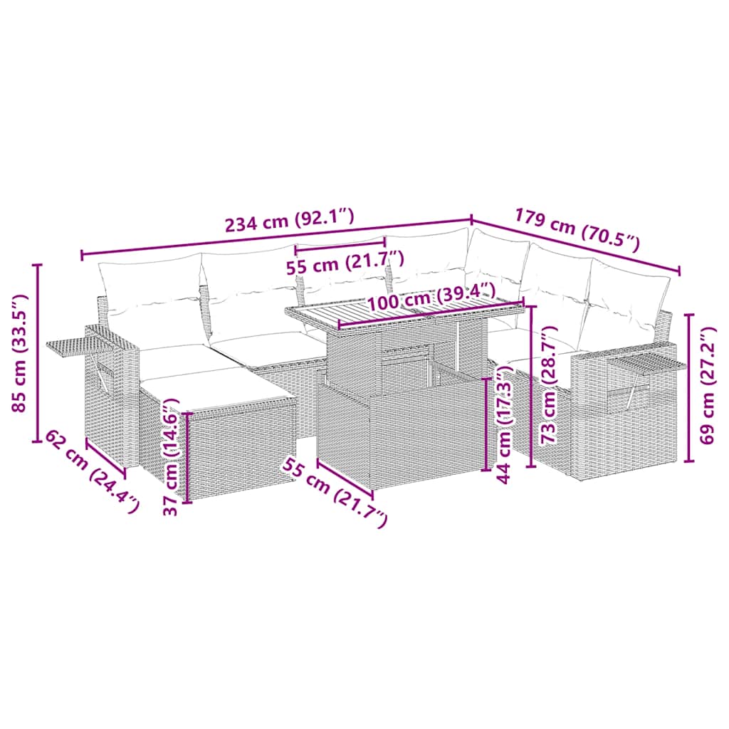 vidaXL Σαλόνι Κήπου Σετ 8 τεμ. Μπεζ Συνθετικό Ρατάν με Μαξιλάρια