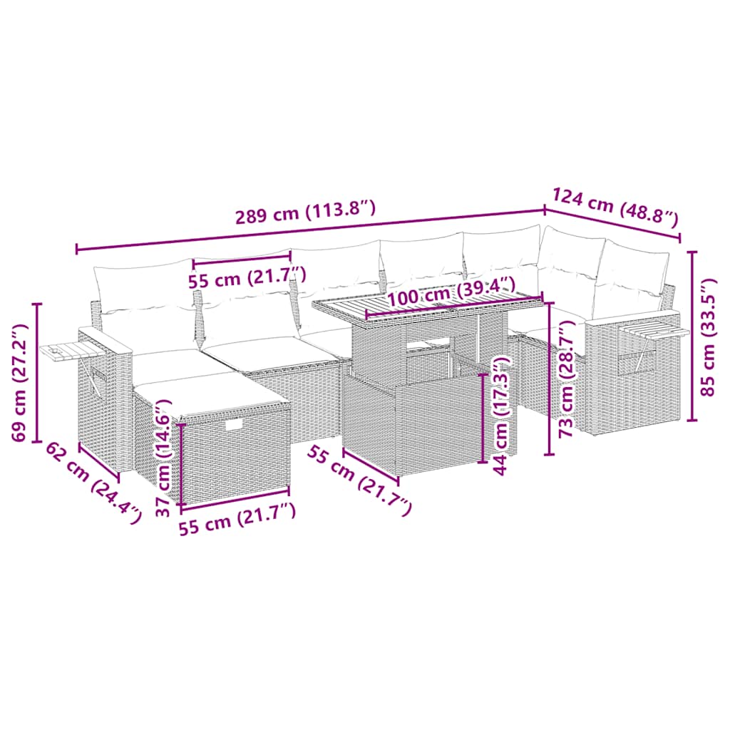 vidaXL Σαλόνι Κήπου Σετ 8 τεμ. Μπεζ Συνθετικό Ρατάν με Μαξιλάρια