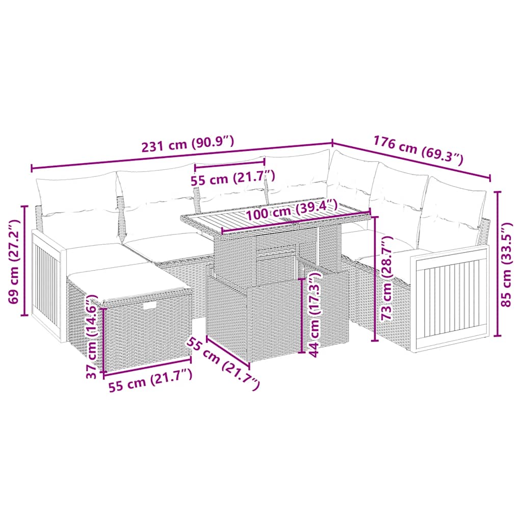 vidaXL Σαλόνι Κήπου Σετ 8 τεμ. Μπεζ Συνθετικό Ρατάν με Μαξιλάρια
