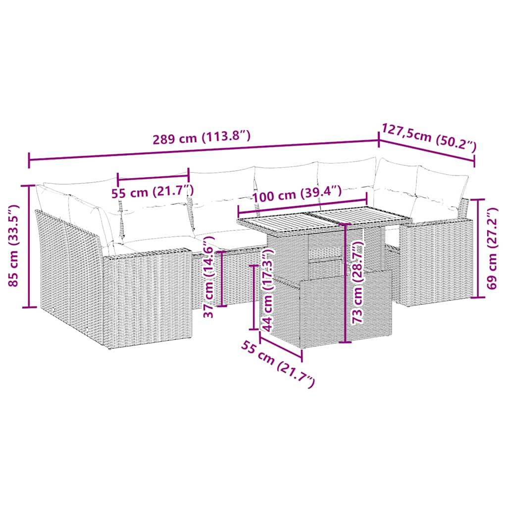vidaXL Σαλόνι Κήπου Σετ 8 τεμ. Μπεζ Συνθετικό Ρατάν με Μαξιλάρια
