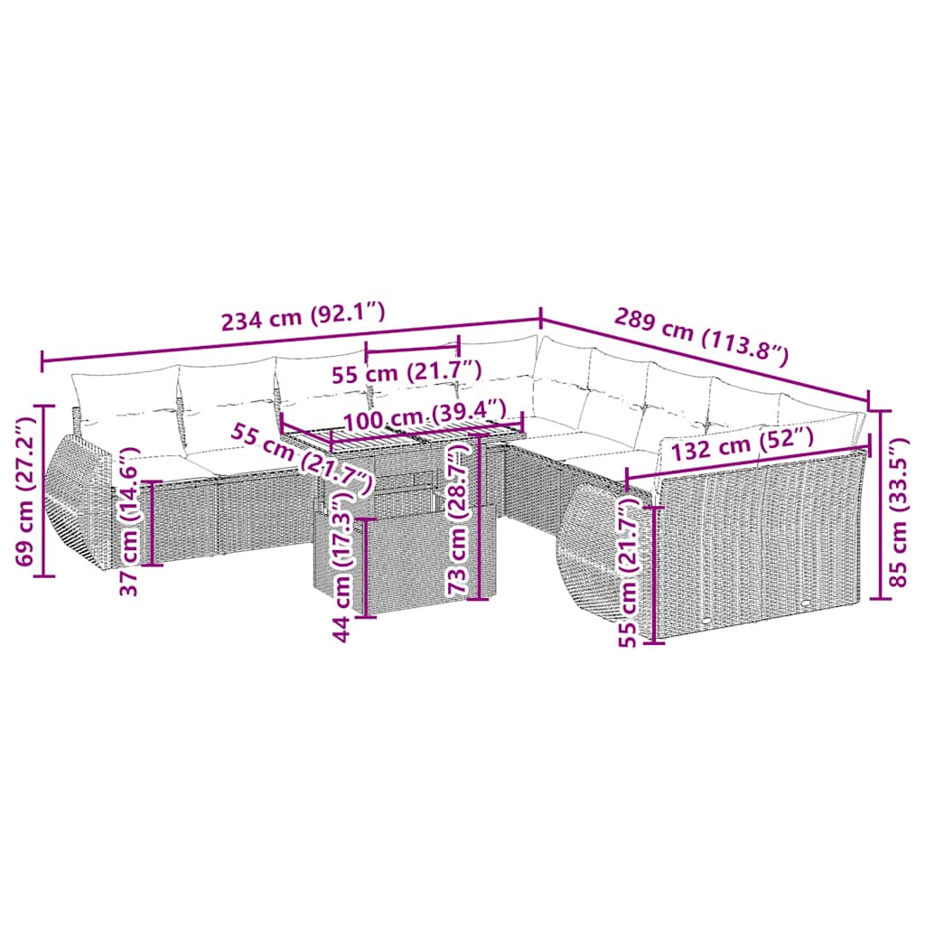 vidaXL Σαλόνι Κήπου Σετ 11 τεμ. Μπεζ Συνθετικό Ρατάν με Μαξιλάρια