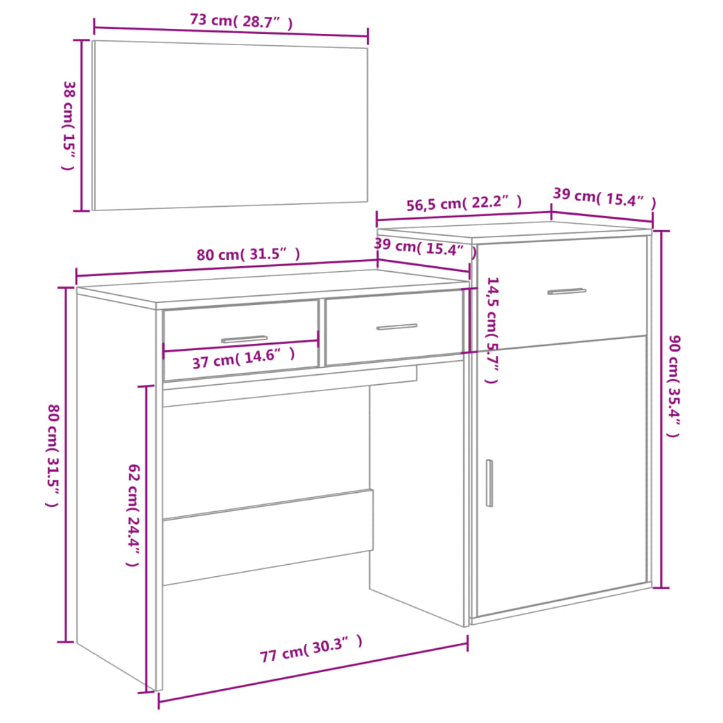 vidaXL Dresser Set White Made of Treated Wood