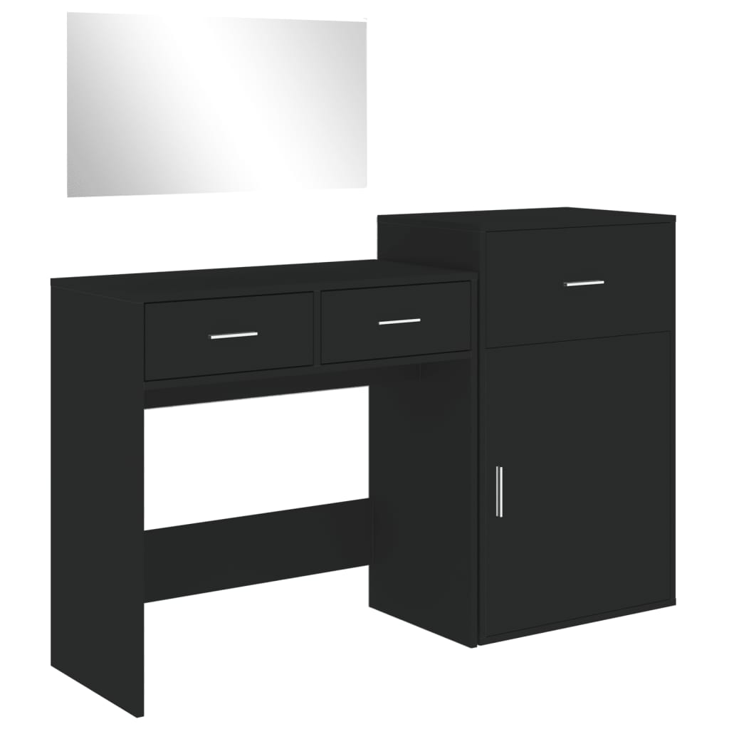vidaXL Dressing Table Set of 3 Black Made of Treated Wood