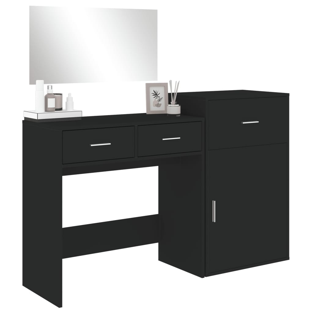 vidaXL Dressing Table Set of 3 Black Made of Treated Wood