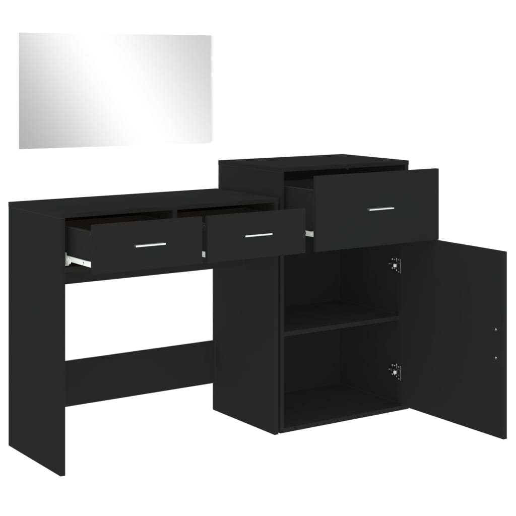 vidaXL Dressing Table Set of 3 Black Made of Treated Wood