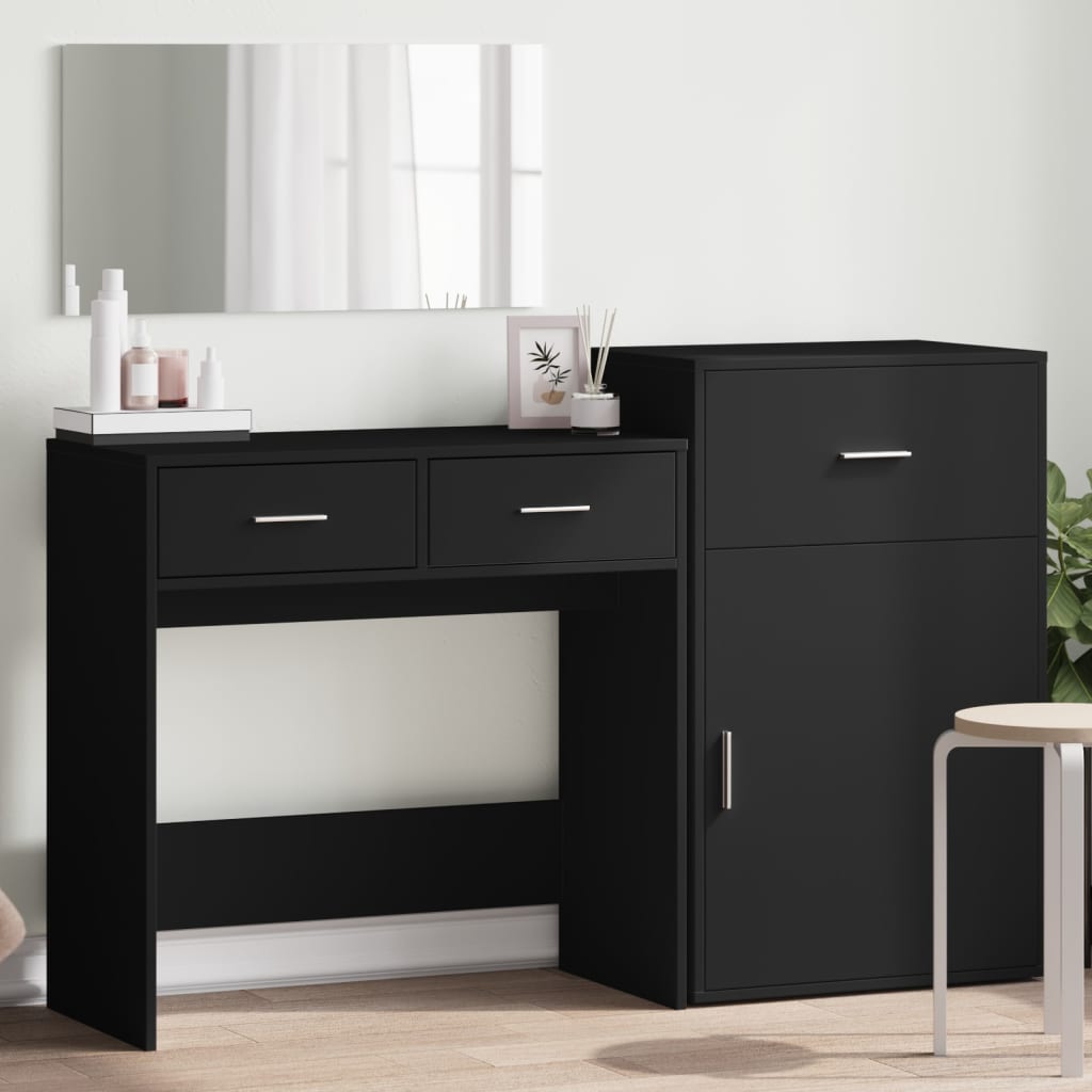 vidaXL Dressing Table Set of 3 Black Made of Treated Wood