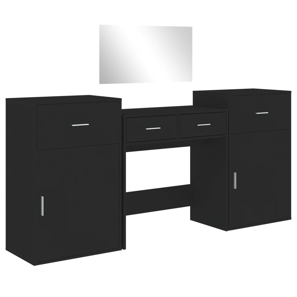vidaXL Dressing Table Set of 4 Black Made of Treated Wood