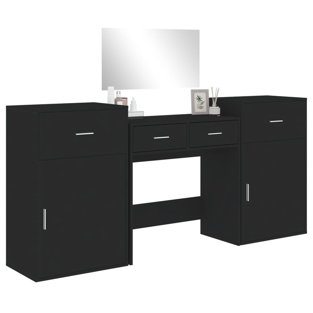 vidaXL Dressing Table Set of 4 Black Made of Treated Wood