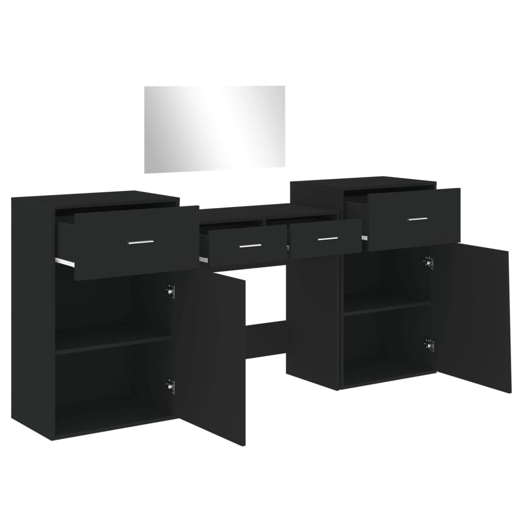 vidaXL Dressing Table Set of 4 Black Made of Treated Wood