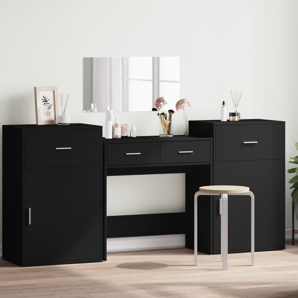 vidaXL Dressing Table Set of 4 Black Made of Treated Wood