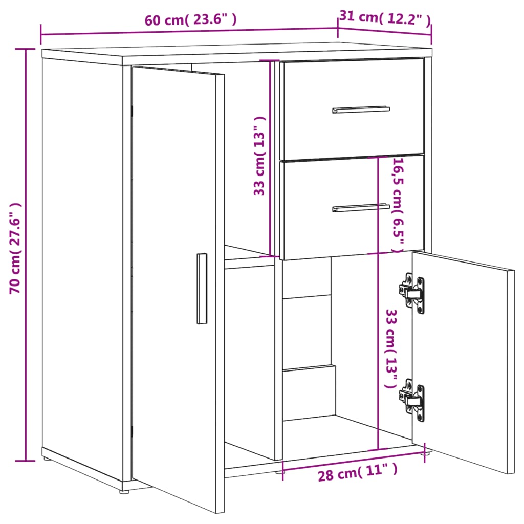 vidaXL Βοηθητικά Ντουλάπια 2 τεμ. Γκρι Sonoma 60x31x70 εκ. Επεξ. Ξύλο