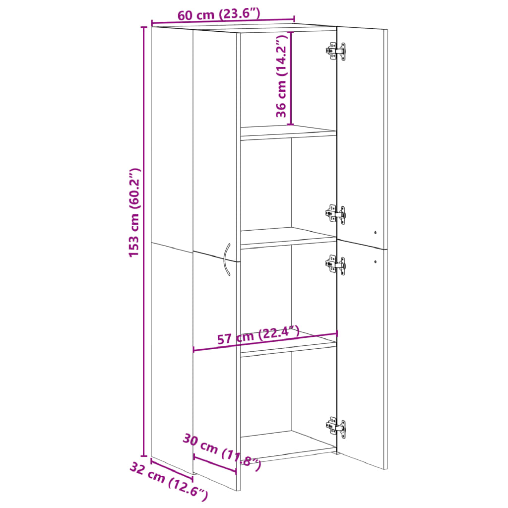 vidaXL Αρχειοθήκη Μαύρη 60x32x153 εκ. από Επεξεργασμένο Ξύλο