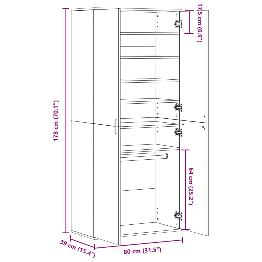 vidaXL Παπουτσοθήκη Sonoma Δρυς 80x39x178 εκ. από Επεξεργασμένο Ξύλο