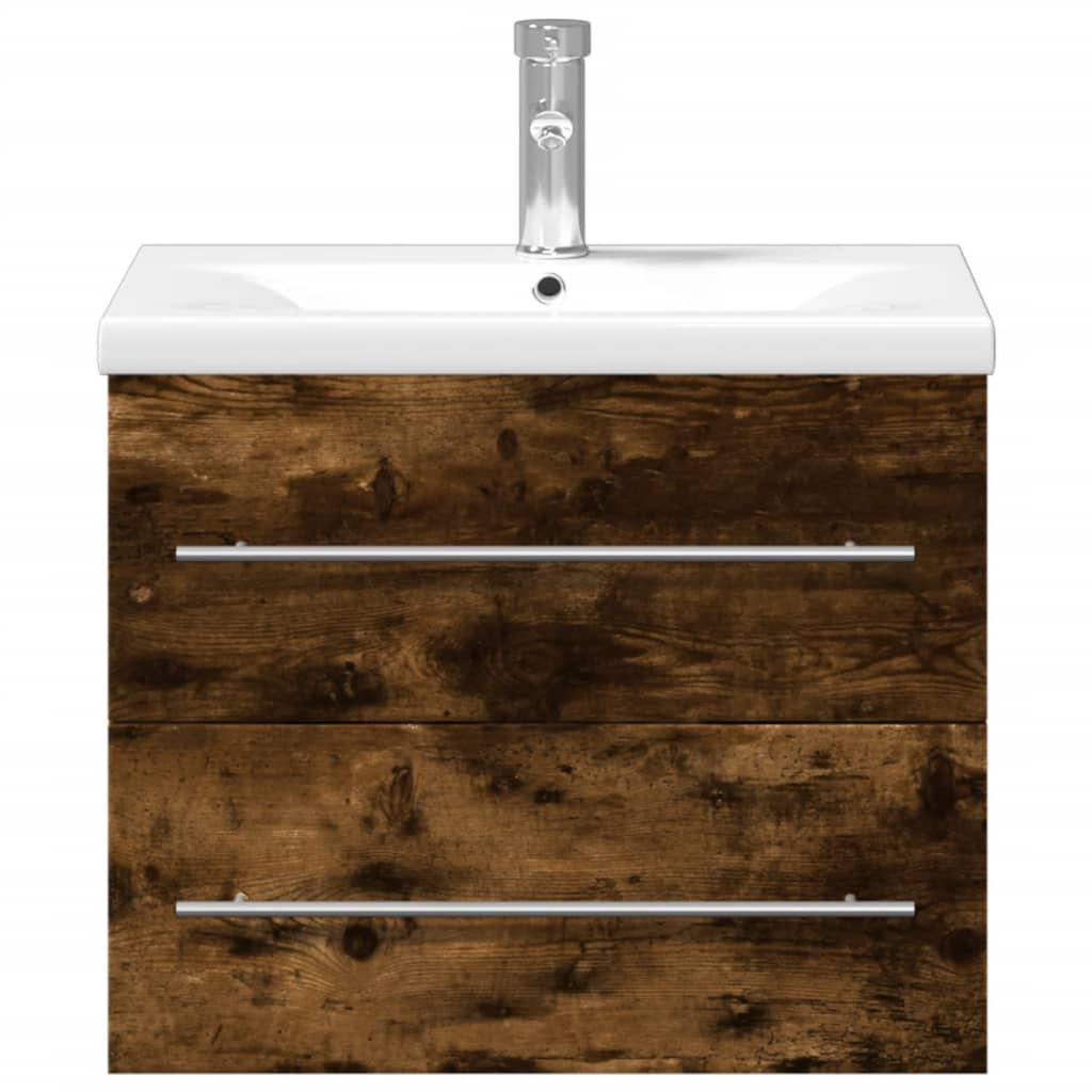 vidaXL Ντουλάπι Μπάνιου με Ενσωματωμένο Νιπτήρα Καπνιστή Δρυς