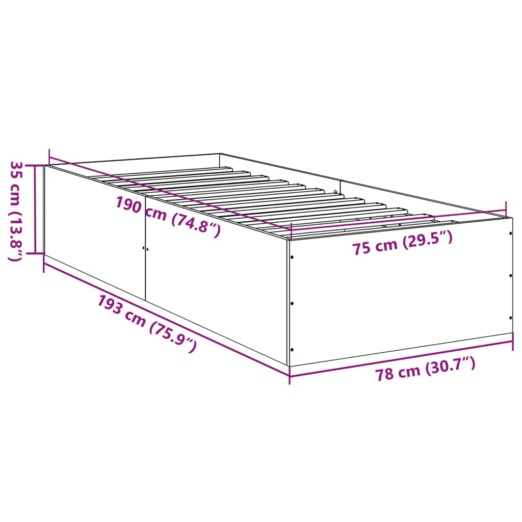 vidaXL Πλαίσιο Κρεβατιού Χωρ. Στρώμα Καφέ Δρυς 75x190εκ Επεξ. Ξύλο