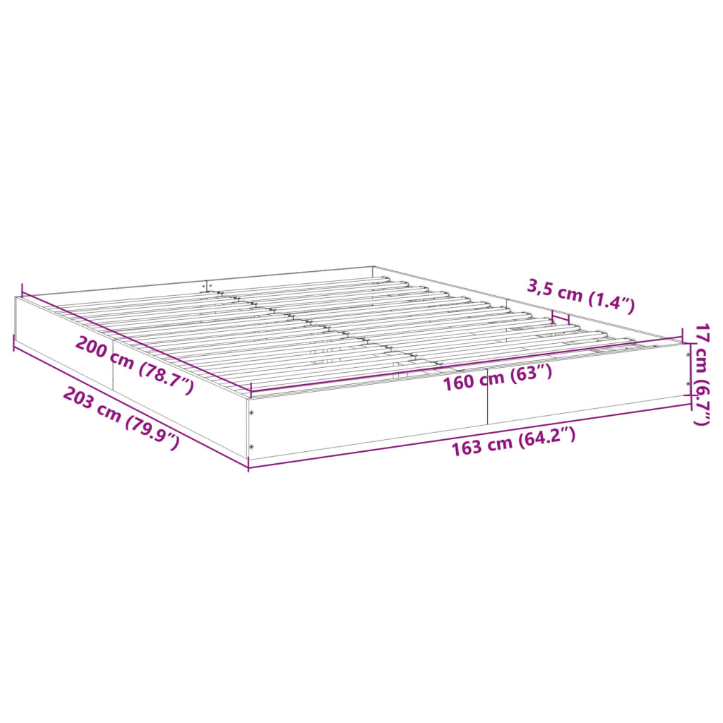 vidaXL Πλαίσιο κρεβατιού χωρίς στρώμα 160x200 εκ. Επεξεργασμένο Ξύλο