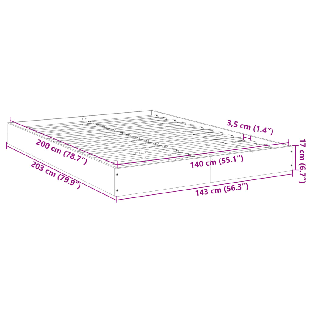 vidaXL Πλαίσιο Κρεβατιού Γκρι Sonoma 140x200 εκ. Επεξεργασμένο Ξύλο