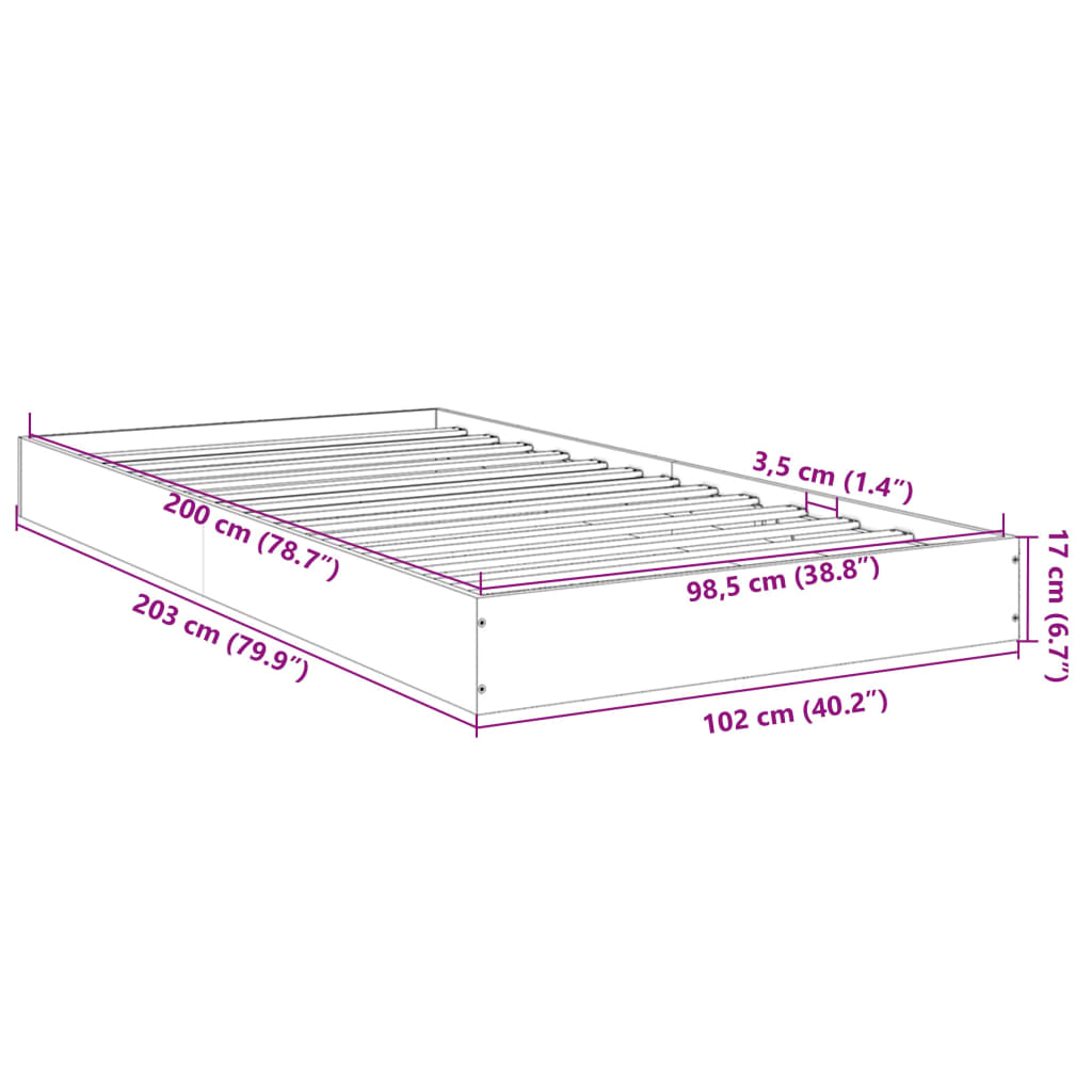vidaXL Πλαίσιο Κρεβατιού Γκρι Sonoma 100x200 εκ. Επεξεργασμένο Ξύλο