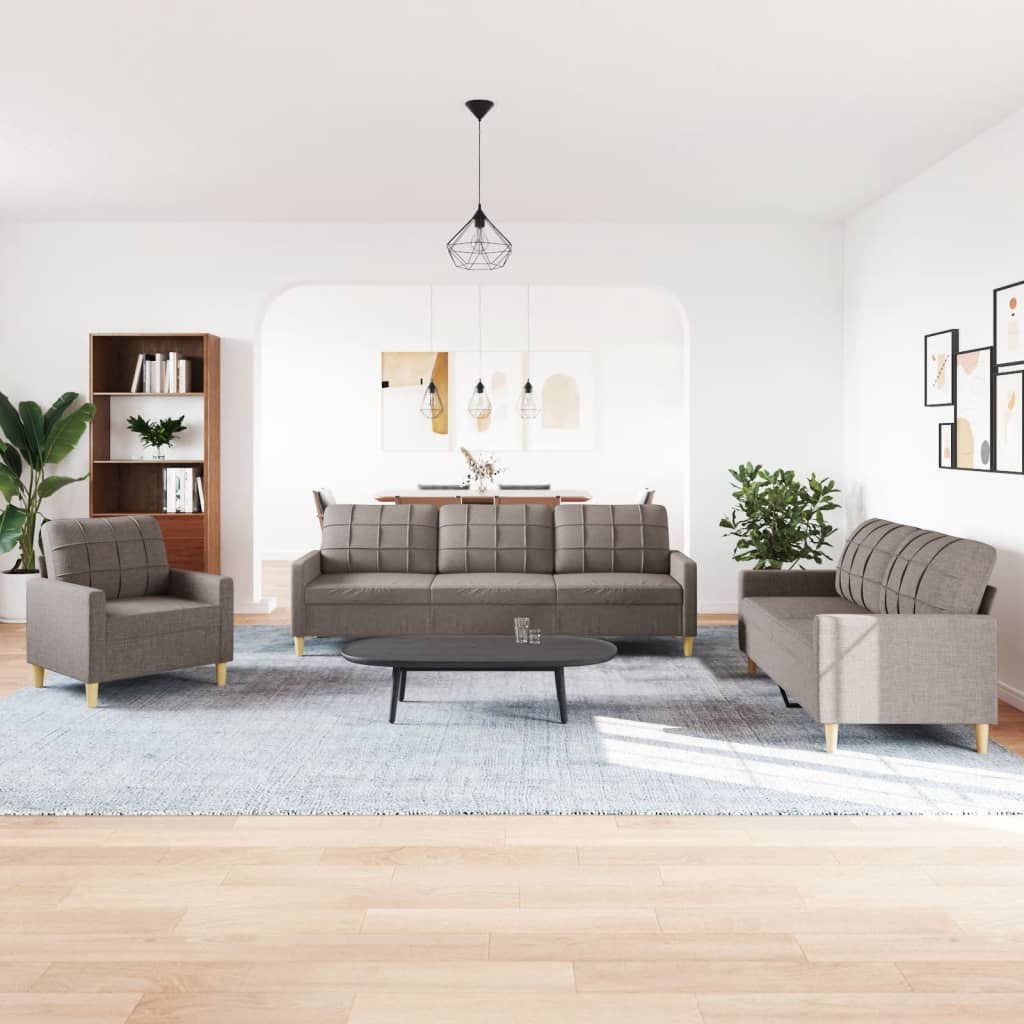 3 Piece Taupe Fabric Living Room Set